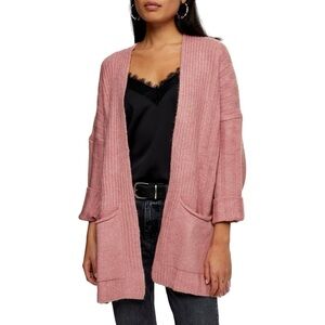 Topshop oversized cardigan front pockets cozy soft dusty rose pink mauve S open